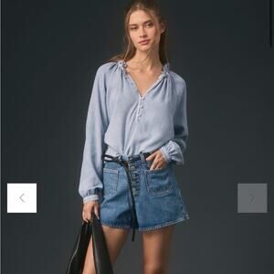 Anthropologie Cloth & Stone Long-Sleeve Raglan Blouse Sky Blue Size XL NWT